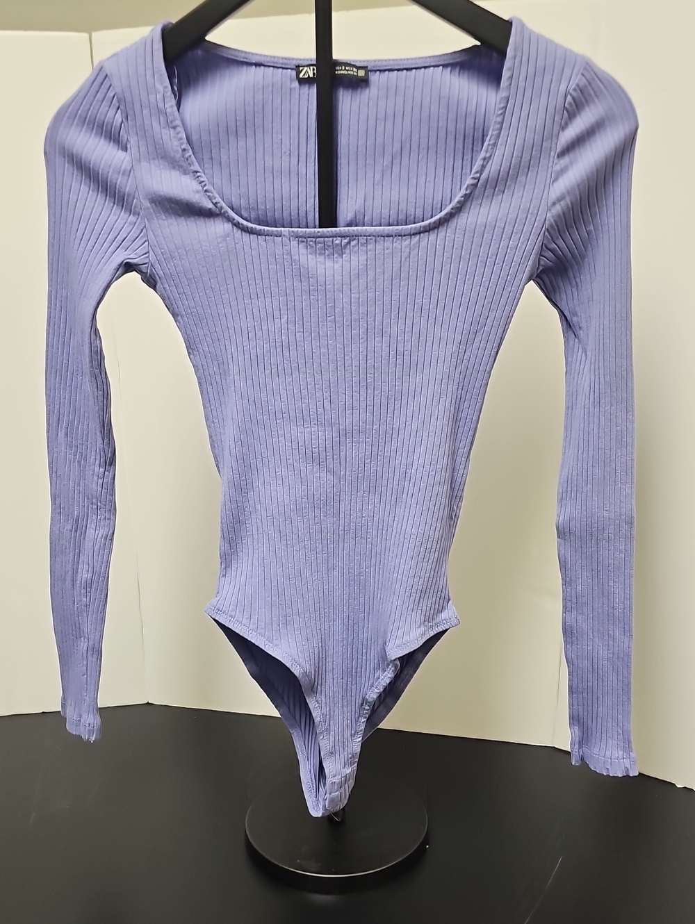 Zara Lilac Ribbed Square-Neck Long Sleeve Bodysuit